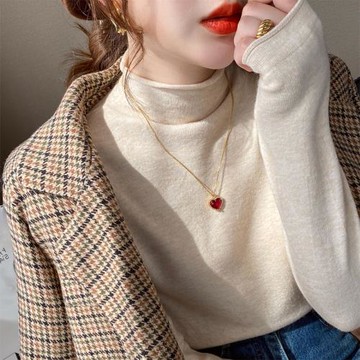 洋氣純色半高領打底衫女2025秋冬季新款高級感休閑毛長袖針織上衣