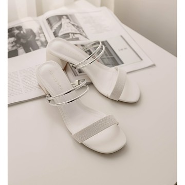 【SALE↘618】HS 布紋拼接兩穿涼鞋 簡約白