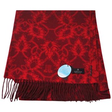 LANVIN COLLECTION 經典品牌LOGO圖騰100%喀什米爾圍巾(紅色系/180*33CM)