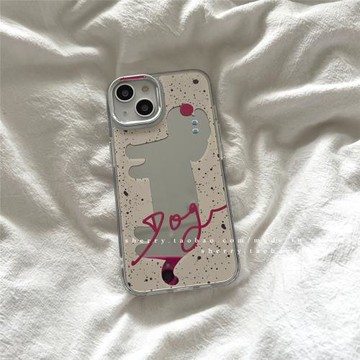 SHERRY*ins風鏡面潑墨鏤空紅鼻子狗狗適用于iphone16promax蘋果15小眾14手機殼13少女心12可愛11卡通簡約情侶
