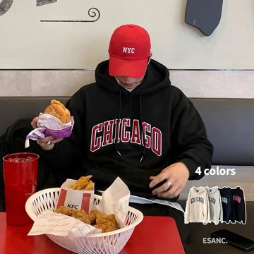 【衣衫倉庫】 韓國  CHICAGO 加絨  連帽衫  4色 寬鬆 衛衣 帽T 男女 印花