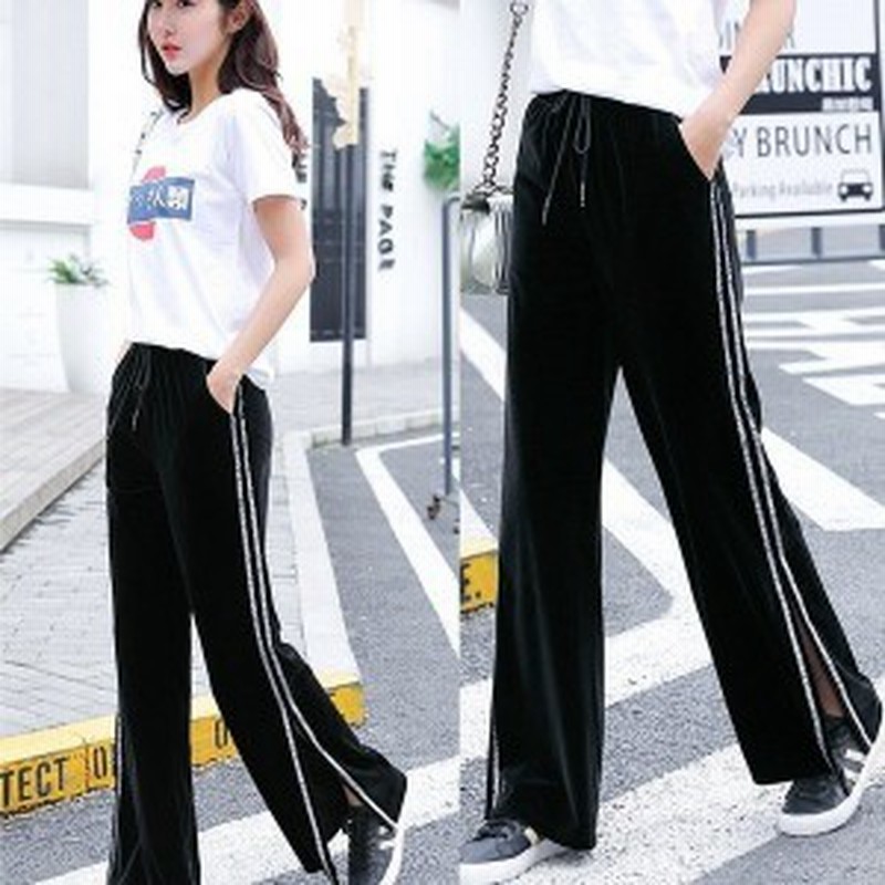 レディース 秋 冬 新作 ボトムス ズボン ベロアパンツ ワイドパンツ シンプル ベロア素材 光沢感 ウエストゴム ガウチョ スリット 着痩 通販 Lineポイント最大get Lineショッピング
