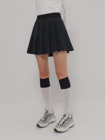 Pin Stripe Pleated Elastic Waist Skirt [Grey]