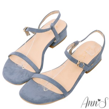 Ann’S輕盈氣質-弧線細帶純色絨質一字方頭涼低跟鞋-藍