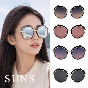 【SUNS】韓版偏光墨鏡 菱格紋時尚圓框墨鏡 Polarized偏光鏡 防眩光 抗UV(31558)