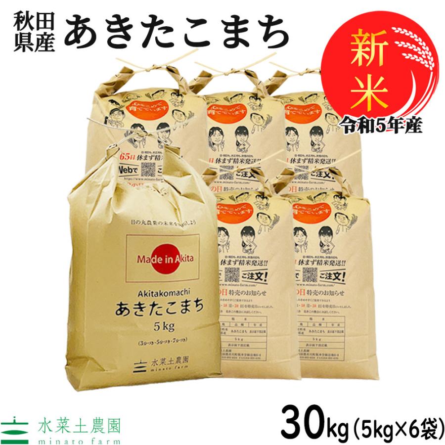 新米 お米 米 30kg （5kg×6袋） あきたこまち 白米 精米 令和5年産 秋田県産 農家直送 古代米お試し袋付き