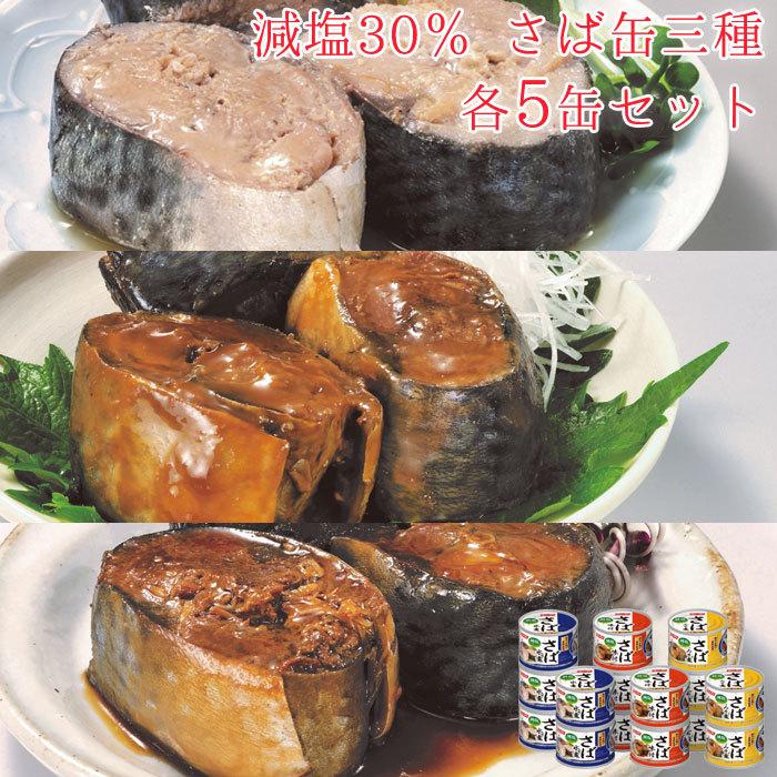 サバ缶 さば 缶詰 減塩30％ 三種 各5缶セット 15缶 セット 減塩 鯖缶 味噌煮缶 水煮缶 味付け缶 詰め合わせ さば 鯖 サバ 災害 非常食