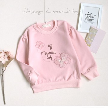 粉嫩蝴蝶網紗英字長袖上衣 秋冬童裝 女童上衣 女童長袖 女童棉T 女童T恤 長袖上衣 秋冬上衣