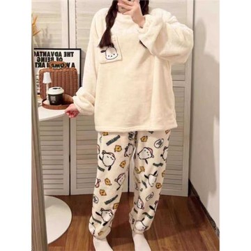2025新款珊瑚絨睡衣女冬季加絨加厚可愛卡通秋冬法蘭絨家居服套裝