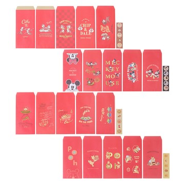 Disney 迪士尼紅包袋5入組 附貼紙 S5 Series-Disney 小熊維尼 奇奇蒂蒂 玩具總動員 三眼怪 米奇