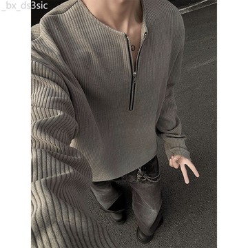 【秋冬上新】 美式半拉鍊亨利領T卹男春秋cleanfit長袖內搭打底衫硬漢穿搭衛衣