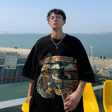 短袖t恤男美式hiphop高街ins潮牌夏季寬松上衣服港風潮流百搭體恤