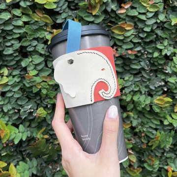 【與麥子們攜手合作】環保手提真皮撞色杯套 第三彈 智慧大象