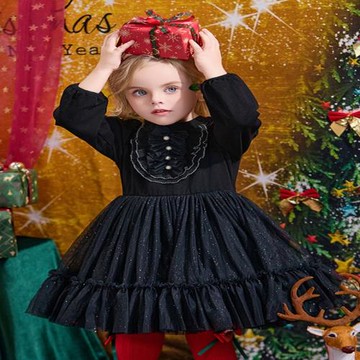 外貿女童長袖連衣裙秋裝新款兒童洋氣公主裙女孩萬圣節禮服蓬蓬裙