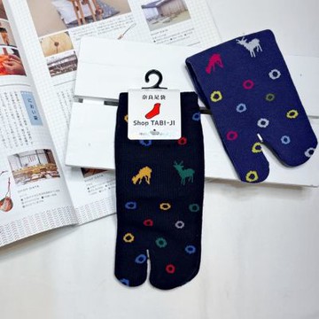 TABI-JI奈良足袋襪(分趾襪)-踝襪(23-25公分)-鹿環(藍/黑)