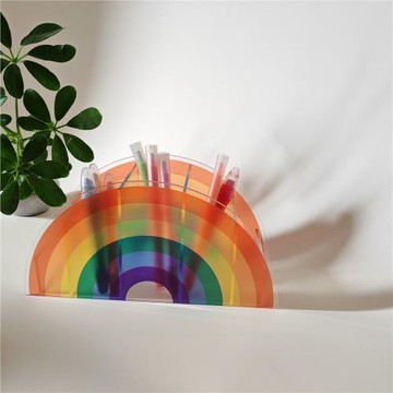 創意可愛簡約辦公透明文具亞克力圓形筆筒化妝品彩虹桌面收納盒