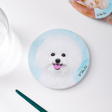 比熊 狗狗-圓型陶瓷吸水杯墊/動物/居家用品