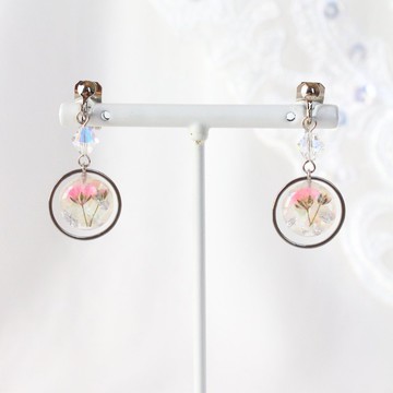 粉色花朵耳針・耳夾 簡約風格首選 辦公室適用 低過敏性