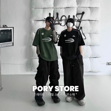 【PORY STORE】韓國 AH3HBRAND 賽車 街頭 舒適 純棉 落肩 寬鬆 t恤 短袖 男女皆可
