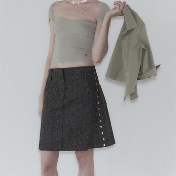 深灰色 迷彩豹紋金屬撞釘裝飾短裙 A字半身裙