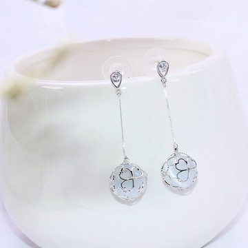 時尚S925銀針鏤空四葉草貓眼耳釘無耳洞耳夾無洞耳環耳飾品女禮物1入