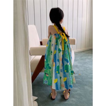 2025夏季新款韓國ins兒童親子姐弟兄妹裝水墨涂鴉印花襯衫吊帶裙