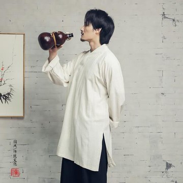 中國風亞麻棉中長款漢服道袍中式唐裝男僧侶禪修居士服民族復古風