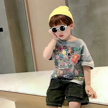 巨巨巨好看~男童純棉短袖T恤潮寶寶夏季洋氣中小兒童夏裝半袖上衣韓版 男童上衣 短袖T恤 夏天T恤 打底衫 韓版 可愛上衣