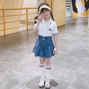 女童牛仔短裙兒童半身裙2025新款百搭中大童百褶裙春秋女孩學院風
