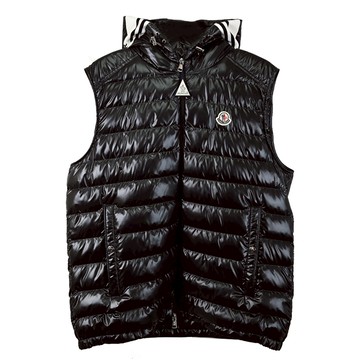MONCLER 品牌經典雙向拉鍊連帽款羽絨背心.黑