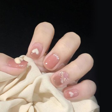 手工光療美甲片 小紅書網紅同款冰透漸變桃心可愛 成品學生穿戴甲【摩可美家】