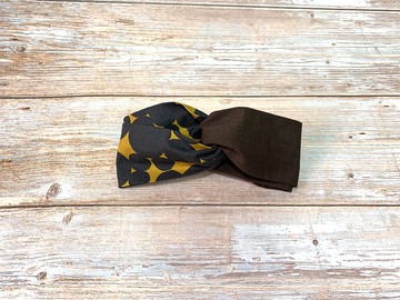 交叉髮帶/雙色拼接款/深咖啡+黑珍珠