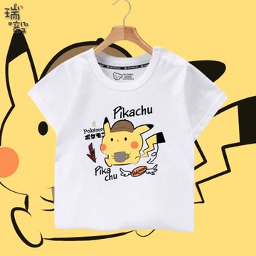 皮卡丘寶可夢胖丁口袋妖怪動漫短袖T恤衫男女兒童裝學生純棉半袖