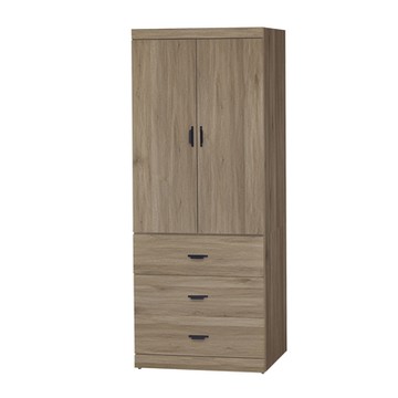 Boden-沃尼2.7尺二門三抽衣櫃-灰橡色-80x55x200cm