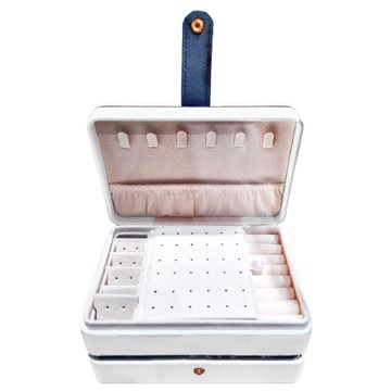 PORA BELLA 質感皮革 多層大容量首飾收納盒  白色