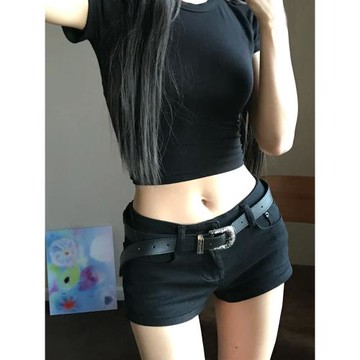 黑色低腰牛仔超短褲女夏包臀y2k輕亞文化熱褲美式辣妹彈力褲子潮