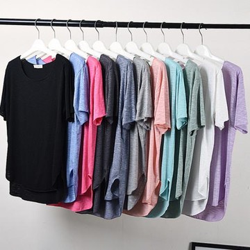 2024夏春竹節棉T恤女裝百搭寬松半袖打底衫透氣 顯瘦圓領短袖上衣