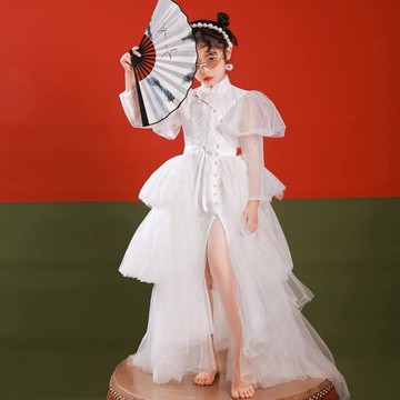 23中國風女童走秀禮服潮服T臺演出服中大童主持旗袍公主裙表演裙