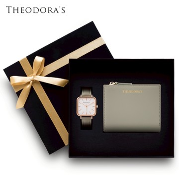 【THEODORA'S】手錶皮夾禮盒-Hebe 女款短夾月桂綠【希奧朵拉】送男生 送女生 情侶