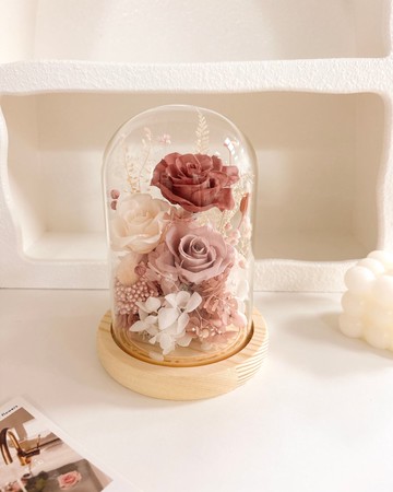 永生花夜燈玻璃罩-粉黃系 擴香 開幕 生日禮物 yuflorist