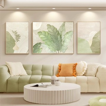 【臺灣公司 可打統編】免運 掛畫 裝飾畫 現代簡約家大業大沙發背景墻客廳裝飾畫奶油風北歐綠植三聯畫壁畫 可開發票 全館五折 工廠現貨直銷 新品特價 z10076