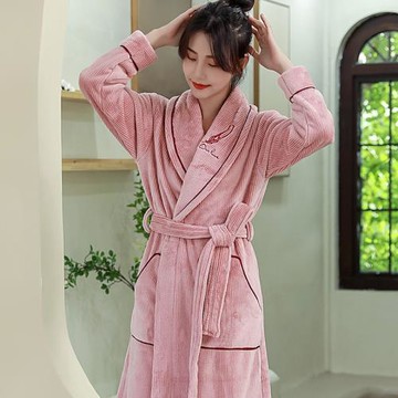 睡袍女冬季新款加絨加厚珊瑚絨睡衣長款法蘭絨浴袍晨袍新娘居家服