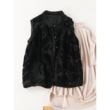 法國外單小眾設計感  高端真絲絲絨提花燒花金絲絨馬甲背心女馬夾