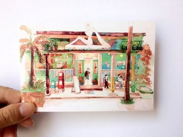 瀨戶內海-直島錢湯 風景速寫水彩明信片