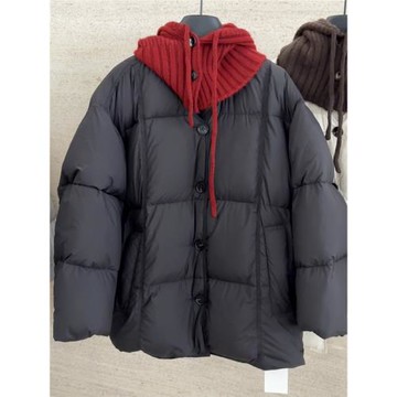 韓國羽絨服2024冬季時尚圓領針織圍脖領寬松中長款90白鴨絨外套女