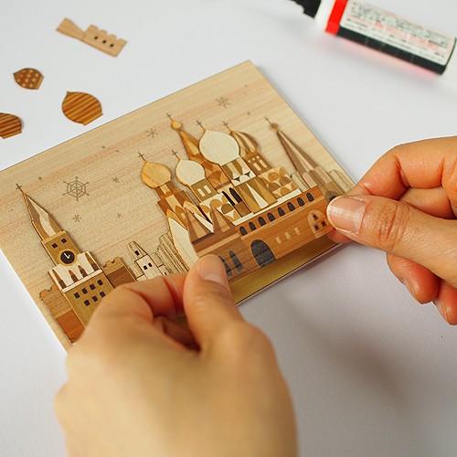 木はり絵手作りキット「モスクワ」　〜　ペーパークラフト感覚でできる木製アート　ギフトにもどうぞ