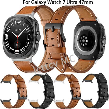 【免運】適用於三星Galaxy Watch Ultra復古皮革錶帶商務男女士錶帶47mm 三星ultra錶帶