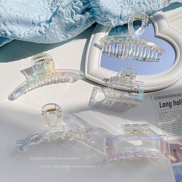 🌟台灣現貨 韓系INS 炫彩人魚姬透明抓髮夾 後腦杓大號抓夾 超仙女抓髮夾 鯊魚夾B02