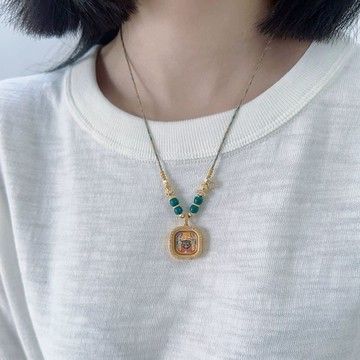 招財好運🙏🏻佛敎結緣品🙏唐卡項鍊 西藏唐卡 紮基拉姆鑲鑽藏族小唐卡手工編織項鏈女國風新中式小衆毛衣鏈