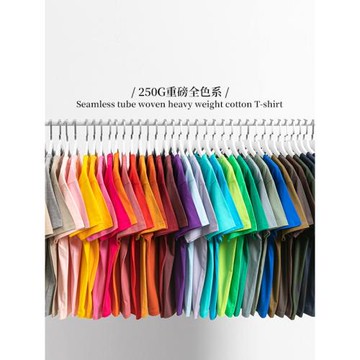 250g重磅純棉全色系 短袖t恤純色厚實寬松休閑百搭打底衫上衣男女